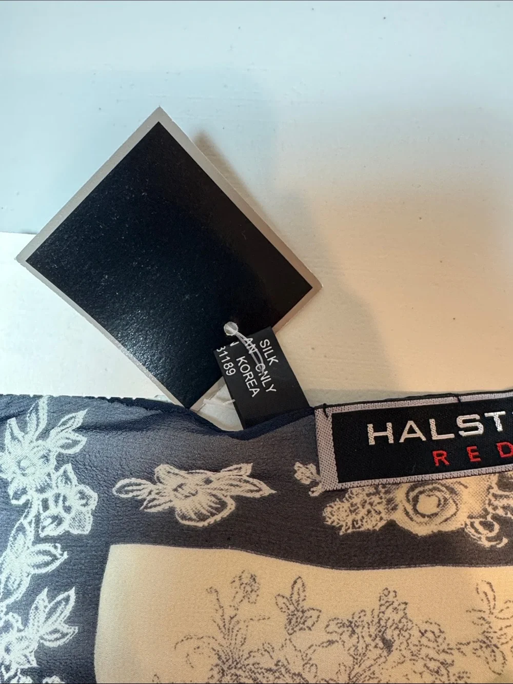 Halston Heritage Black and Ivory Floral Print Silk Scarf, Brown toned silk scarf